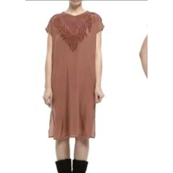 ULLA JOHNSON Liu Woven Fringe Neck Silk Sheath Dress size 2 - Picture 3 of 12